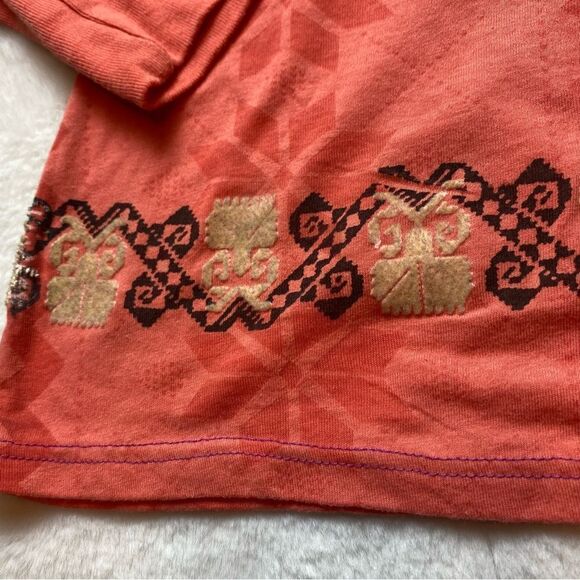 Free People 2 Tone Orange Long Sleeve Geo Design Shirt Size Medium - Picture 7 of 10